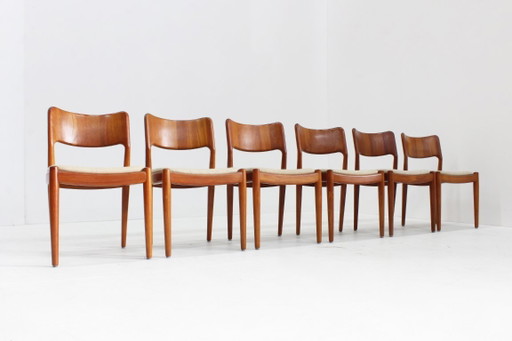 Chaises de salle à manger vintage danoises en teck, par Glostrup, lot de 6