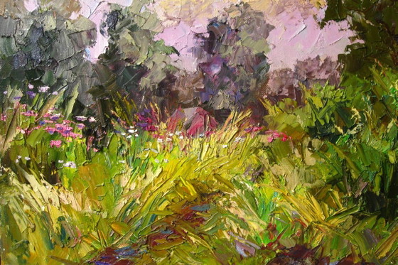 Original Ölgemälde Naturlandschaft Sommerwiese Weg im Gras – Gemälde & Zeichnungen, Canvas (photo 4 of 8)