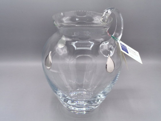 Image 1 of Karaf van geblazen glas met 3 druppels van 925 zilver en 2 proefglazen van geblazen glas.