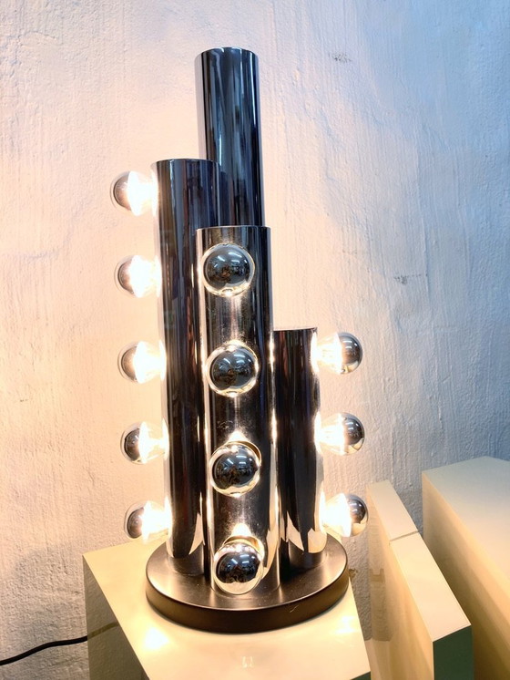 Image 1 of Rare Italian space age design table lamp column lamp 20-light 70s
