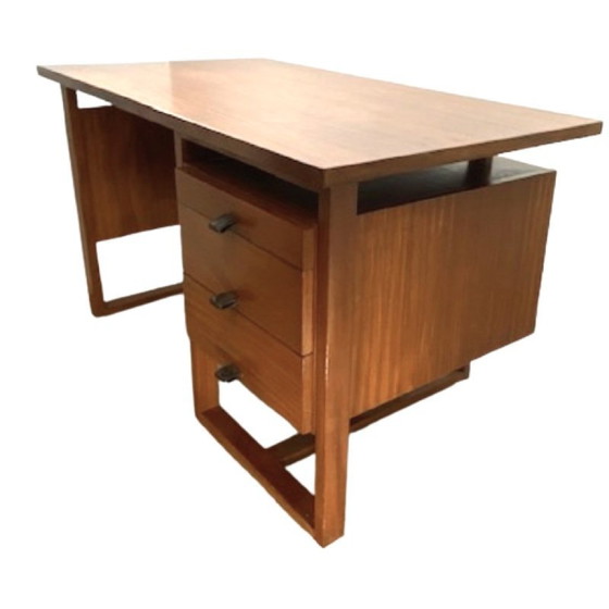 Image 1 of Vintage Bureau, 1960-70, Grand ModèLe, Hout, Leer