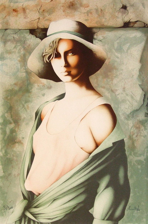 CHRISTOPHE Femme au chapeau Signed lithograph 1985
