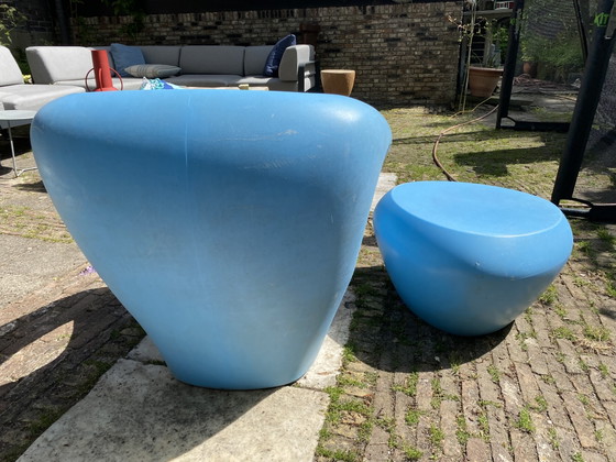 Image 1 of Sillón de diseño LONC Seaser + otomana / Teaser – azul claro