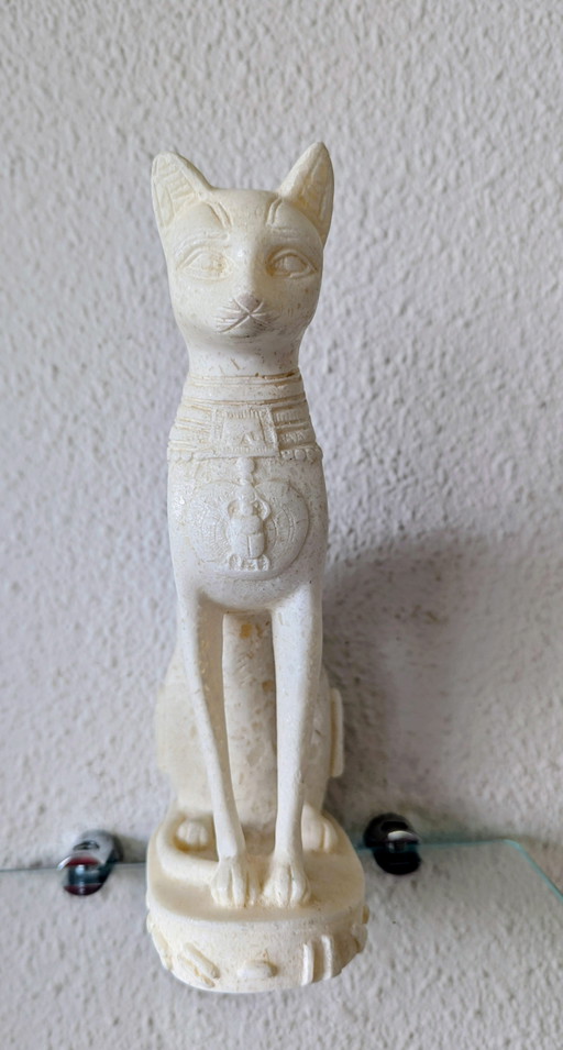 Egyptian Goddess Statue Basted in White Marble or Stone