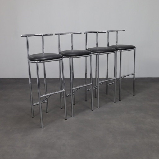 Set di 4 sgabelli da bar postmoderni in cromo, anni '90