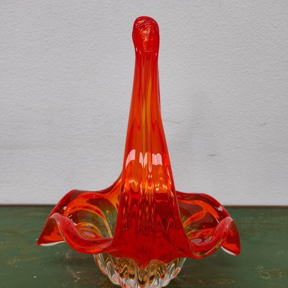 Image 1 of Cestino vintage in vetro arancione in stile Murano. Vetro