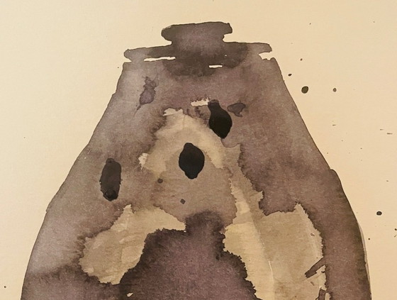 Image 1 of Signed watercolor and ink painting Wabi Sabi Essaouira vase
