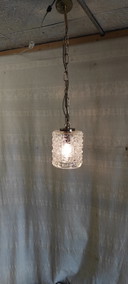 Glass and gilt metal pendant light - mid-20th century