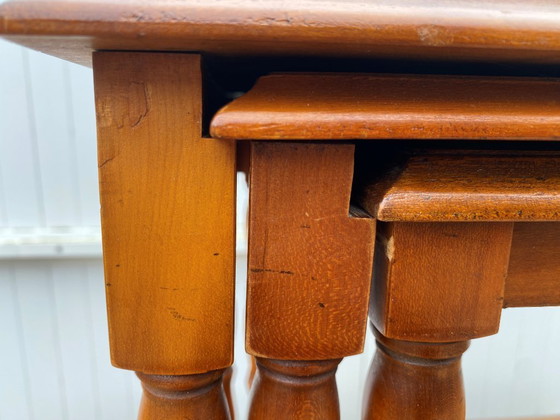 Image 1 of Set of 3 rustic cherry wood nesting coffee tables 1950