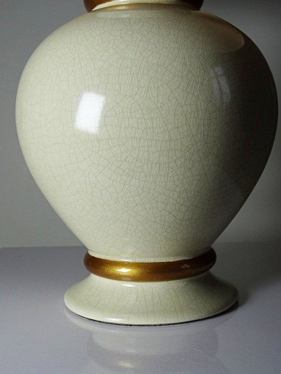 Image 1 of Vintage cream-white crackled earthenware lamp, Le Dauphin, 1960s-70s, Panama