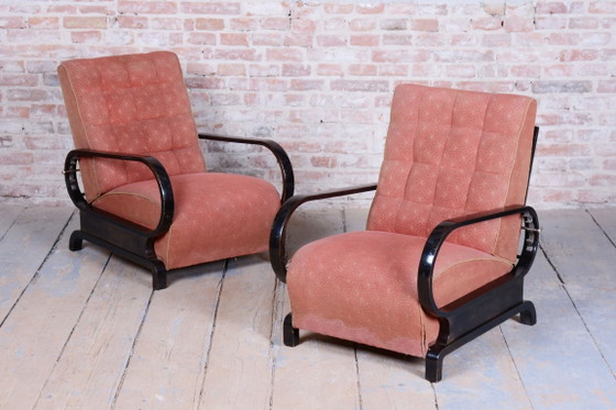Two Restored Art Deco Reclining Armchairs, By Halabala, UP Závody, Czech. 1920s – Metal, Textile (photo 12 of 15)