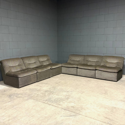 Mid Century modulares Sofa - Velours Pepita Stoff - 1970er Jahre