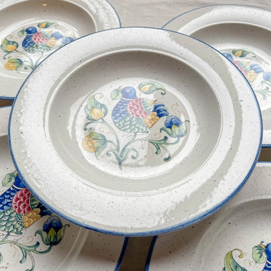 5 Piatti Fondi in Maiolica Italiana Maculata 'TIFFANY' – Motivo Uccello Vintage – Stoviglie (photo 5 of 9)