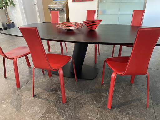6x design eetkamerstoel zadelleer ferarri rood.