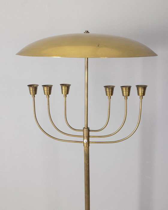 Image 1 of Lampadaire vintage des années 1950 en onyx et laiton doré design italien