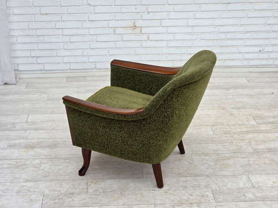 Image 1 of Anni '70, poltrona norvegese, tessuto d'arredamento verde, legno di teak.
