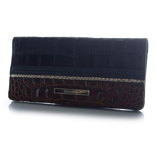 Brahmin, croc embossed brown blue leather wallet