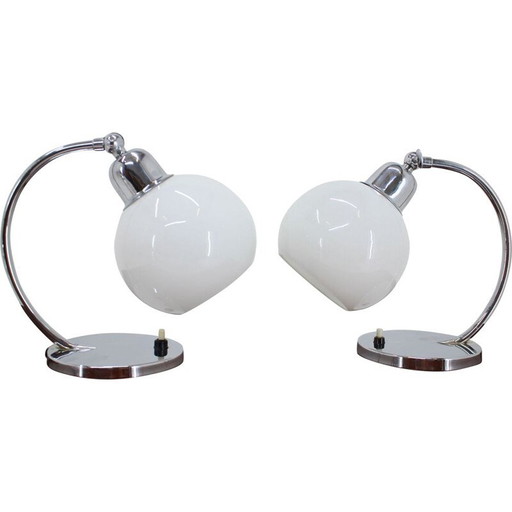 Coppia di lampade da tavolo cromate vintage Bauhaus, Cecoslovacchia 1930