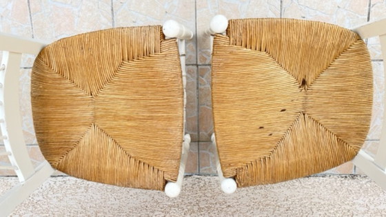 Image 1 of Paire de CHAISES Paillées BLANCHES Vintage 