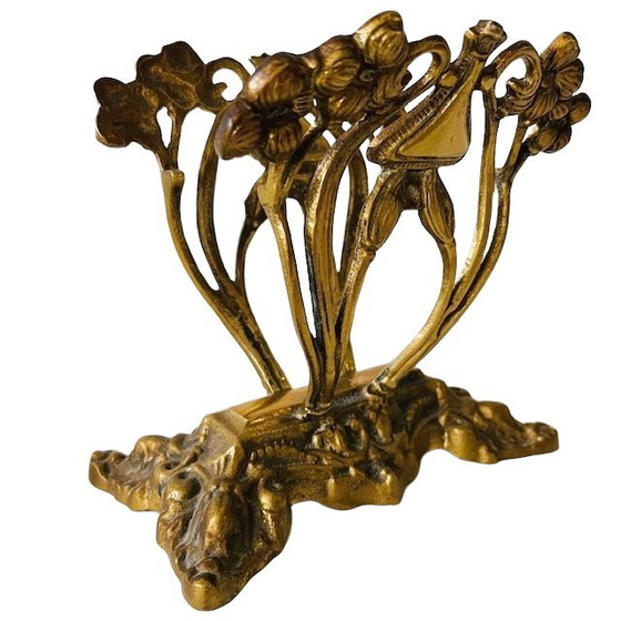 Image 1 of Antique art nouveau magazine rack brass letter holder 1900's