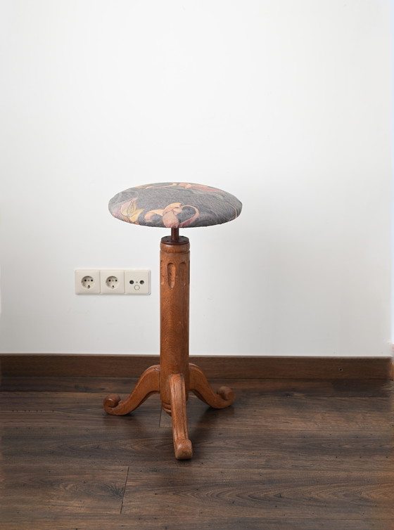 Image 1 of Tabouret de piano en bois français ancien, tabouret de piano en bois, réglable, ferme antique.