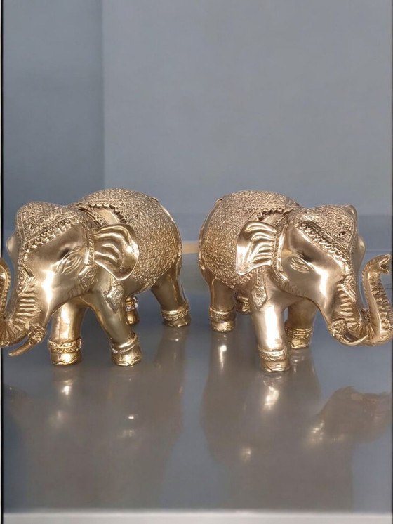 Image 1 of Paar vergoldete Elefantenskulpturen aus Bronze