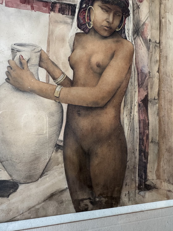 Image 1 of Antique Orientalist Nude Watercolor