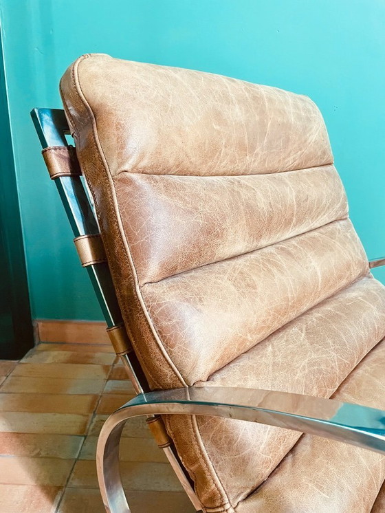 Image 1 of Vintage design rocking chair in the style of Hans Kaufeld, 1970s, leather and chrome, Bauhaus inspired.