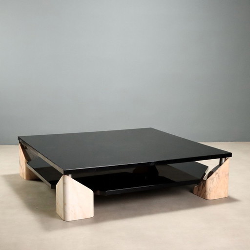 Vintage 1970s Coffee Table with Marble Bases – bijzettafels, Wood