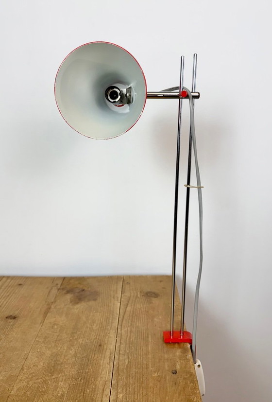 Vintage Red Table Lamp by Josef Hůrka for Lidokov, 1960s – Iron, Chrome (photo 10 of 21)