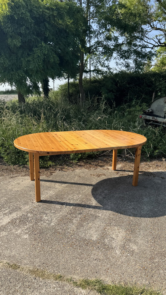 Image 1 of vintage ikea grenen ronde / ovale keuken uitschuifbare tafel