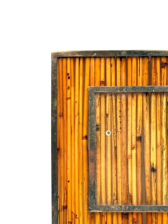 Image 1 of Marco de fotos estilo Hollywood Regency, de bambú y latón, al estilo de Gabriella Crespi, Italia, década de 1970.