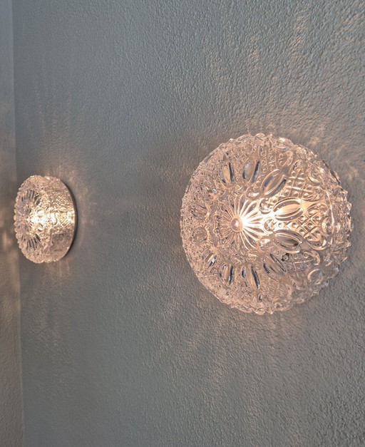 Paire d'appliques/plafonniers encastrés en verre texturé Glashütte Limburg 2485, Allemagne, années 1960-1970