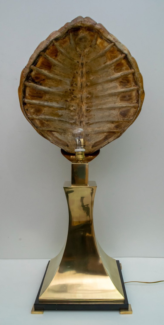 Image 1 of Lampada da tavolo in ottone e guscio di tartaruga, attribuita a Willy Daro