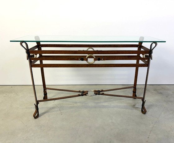 Hermes Style Console, 1970s – Glass, Leather (photo 3 of 10)