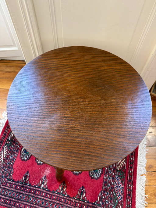 Table d'appoint tripode en bois tourné - style brutaliste