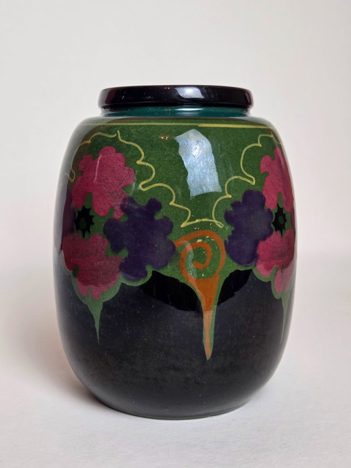 Antike Gouda Keramik 'Ivora' Vase / Kleine Dose (Art Deco, ca. 1920)