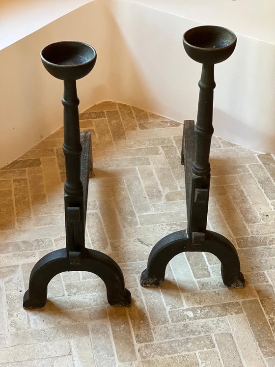 Image 1 of Pair of cast iron andirons, 19th century