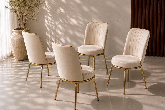 Set di 4 sedie da pranzo di lusso | Crema e oro – Cotton (photo 2 of 5)