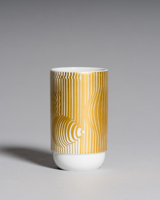 Victor Vasarely pour Rosenthal Studio Linie - Mini-vase en porcelaine Op Art blanc et or, 1970