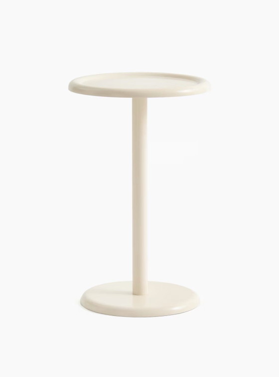 Round Light Beige Metal Side Table, Vintage Style (photo 3 of 5)