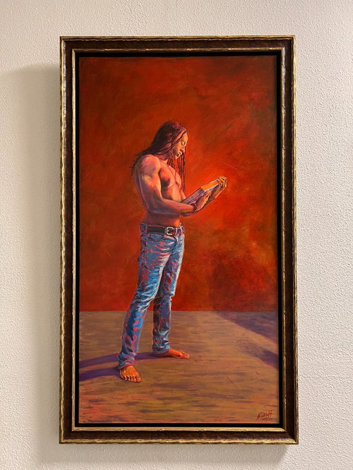 Peinture à l'huile sur panneau "Le livre"