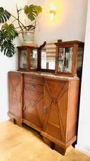 Art Deco buffet cabinet / display cabinet with ample storage space, cut glass, mirror