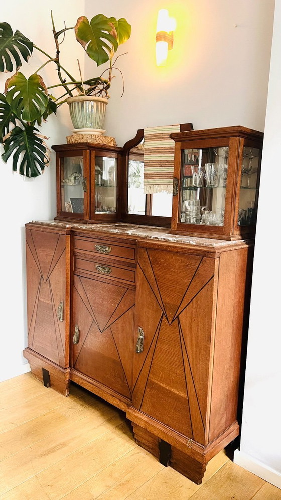 Image 1 of Buffet-/Vitrinenschrank im Art-Deco-Stil mit viel Stauraum, geschliffenem Glas und Spiegel