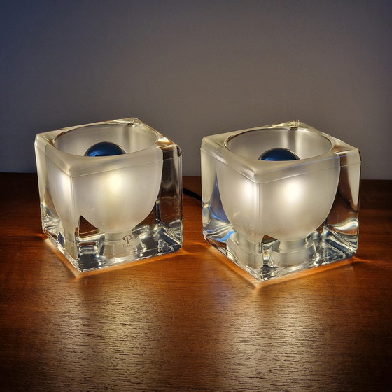 Image 1 of A Set of Two Vintage Peill & Putzler Table Lamps. Cube Glass Lamps. Germany 1970s.