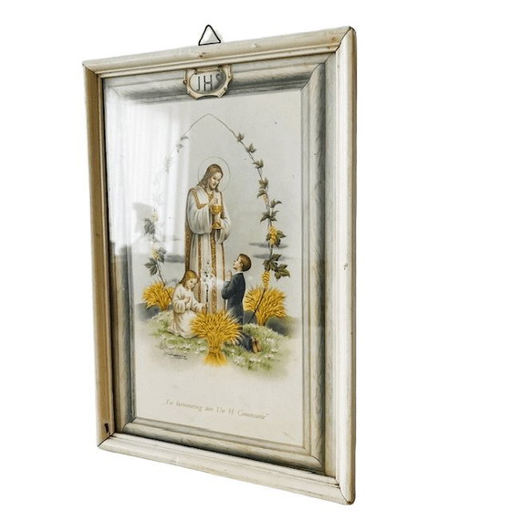 Image 1 of Vintage Religious framed print Holy Communion 1950s