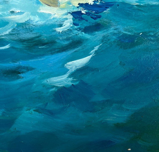 Image 1 of Origineel olieverfschilderij: Zomers zeelandschap, zeilvakantie op zee