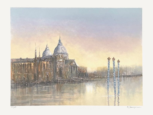 Alferio MAUGERI Le Grand Canal à Venise Signed lithograph 1995