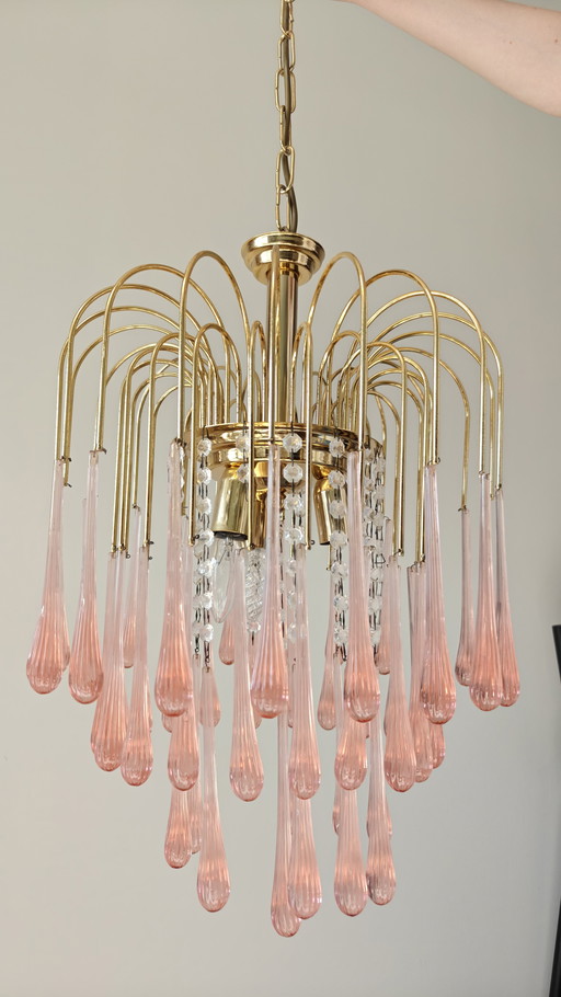 Vintage Pink Teardrop, Ribbed Glass