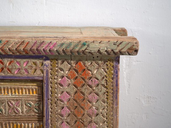 Credenza antica dipinta in legno di pino – Xinjiang, circa 1930 – Credenze con vetrina, Wood (photo 36 of 40)